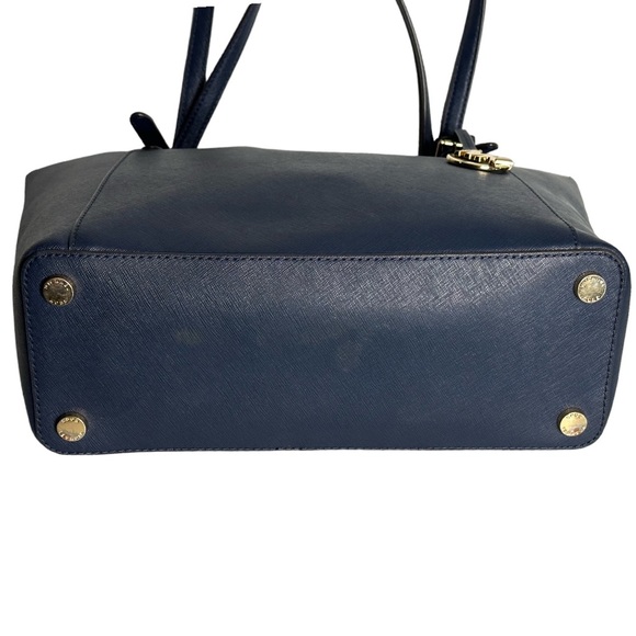 Michael Kors Ciara Navy Blue Saffanio Leather Two Strap Zippered Shoulder Tote - Picture 6 of 12